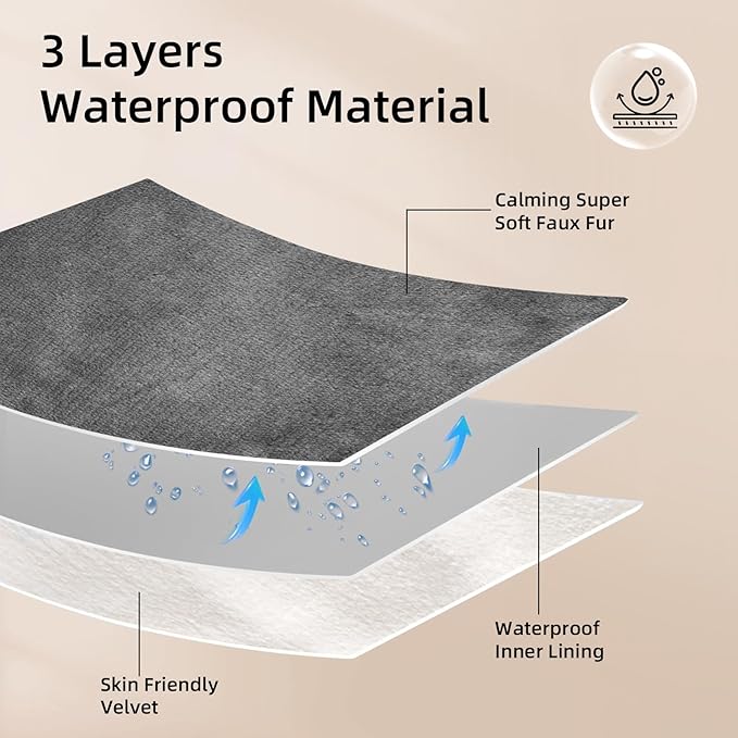Waterproof Dog Blanket for Couch,Pee Proof Pet Blanket with 3-Layer Protection,Reversible Sherpa & Flannel Furniture Protector for Sofa Bed Car,Gifts for Cat Dog Lovers Christmas,50"x60",Grey