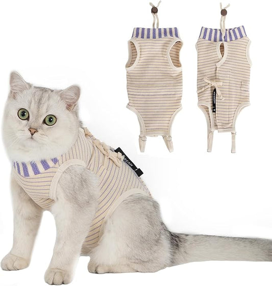 H HIDREAM Cat Clothes for Cats Only Female, Onesie for Women Spaying, Weaning, Skin Disease, Adjustable Cat Surgical Recovery Suit Gown Purple L