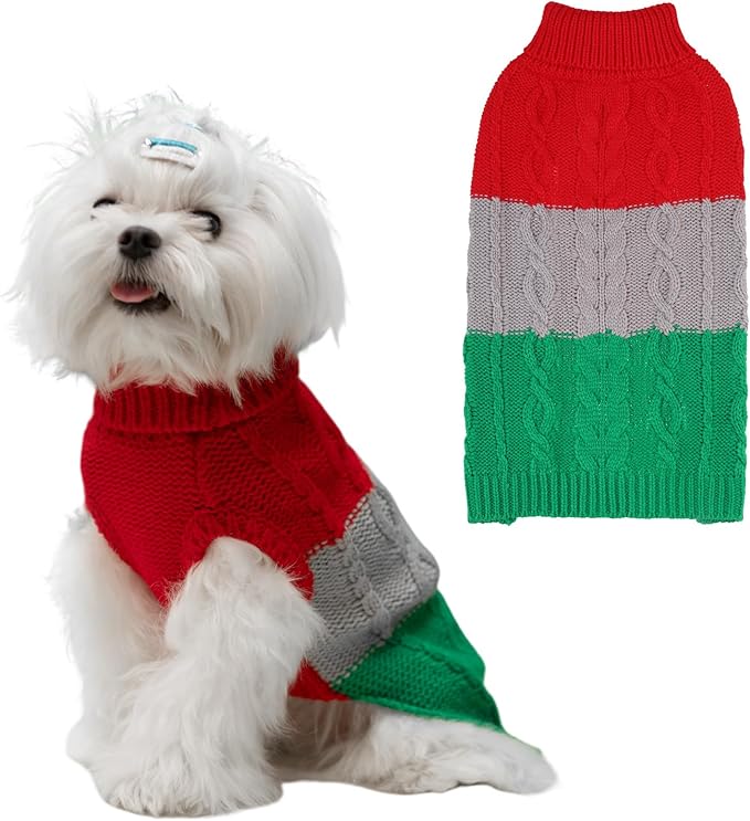 EXPAWLORER Dog Sweater - Large Dogs Fall Sweaters for Girls Boys,Classic Turtleneck Knitwear Dog Clothes for Cold Weather, Cable Knit Dogs Outfit,Coat,Pet Apparel Gift(Red&Green,L)
