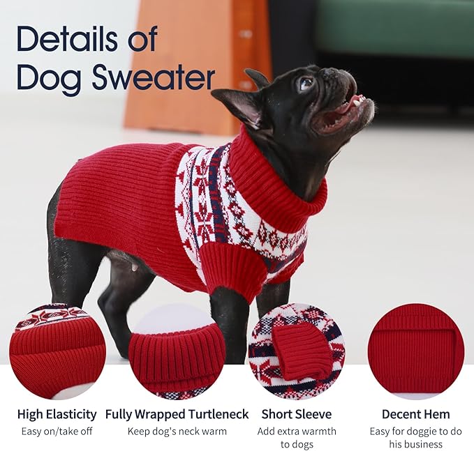 IECOii XXL Dog Sweater - Turtleneck Knit Dog Winter Clothes, Red, XX-Large