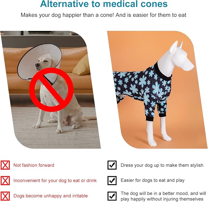LovinPet Onesies for Pitbull, Pet Anxiety Relief Shirt, Sun Protection Dog Onesie, Comfy Stretchy Fabric, Sage Print, Big Dog Surgery Recovery PJ's, Girl or Boy Dog Party Apparel, Black M