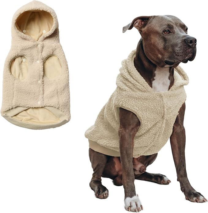 Spark Paws Fleece Dog Jacket, Hooded Sweater Vest, Warm Coat for Winter - Suitable for Small Medium Large XL XXL Breeds - Beige - 3XL