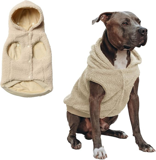 Spark Paws Fleece Dog Jacket, Hooded Sweater Vest, Warm Coat for Winter - Suitable for Small Medium Large XL XXL Breeds - Beige - 4XL