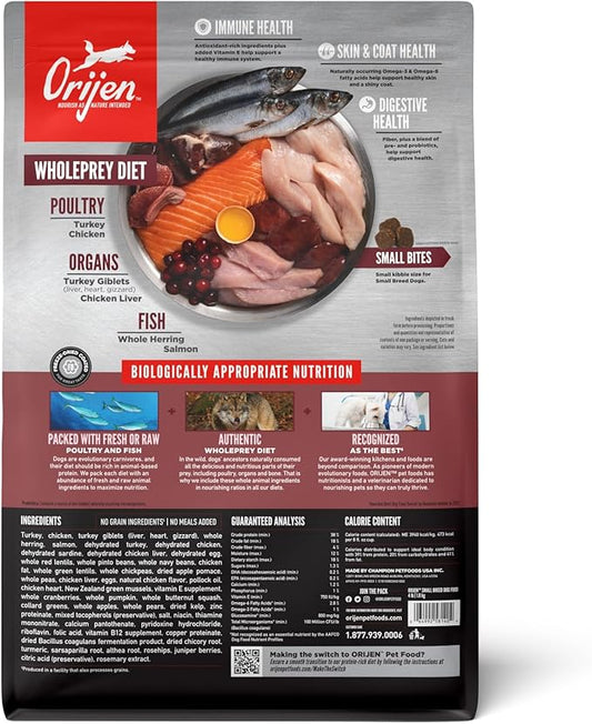 ORIJEN Grain Free High Protein Dry Dog Food Small Breed Recipe 4lb Bag