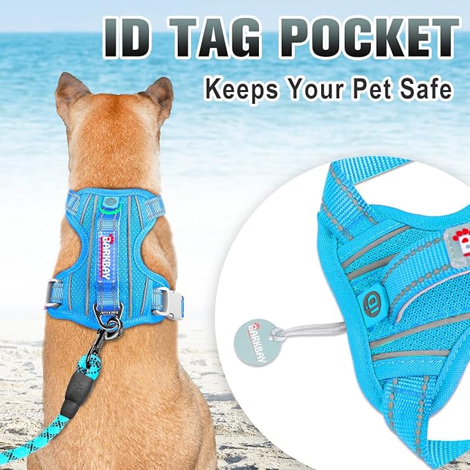 BARKBAY No Pull Dog Harness Large Reflective Dog Harness with Front Clip and Easy Control Handle for Walking Training Running with ID tag Pocket(Blue,XL)