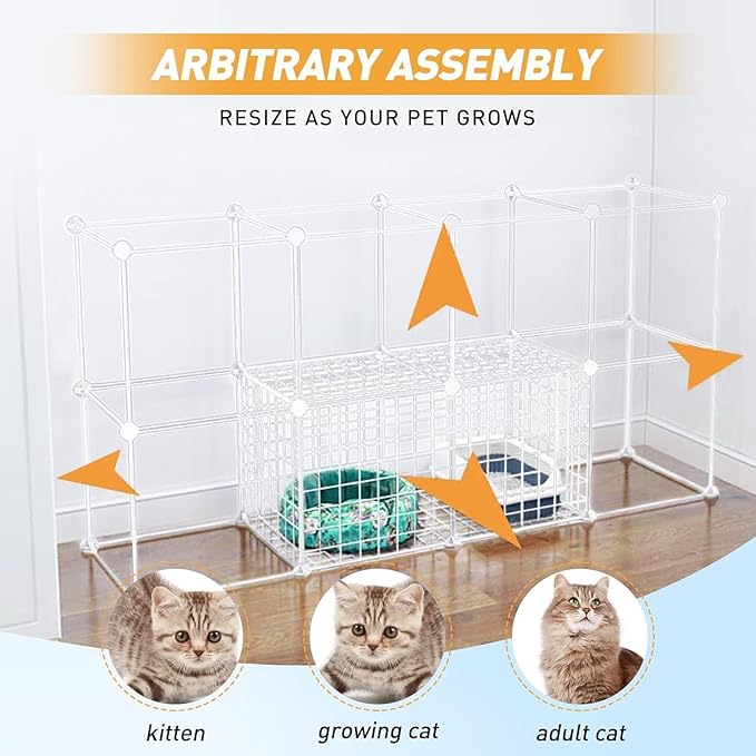 Large Cat Cage Enclosure Indoor DIY Cat Playpen Pet Home Small Animal House Detachable Metal Wire Kennels Crate Large Exercise Place Ideal for 1-4 Cat (White, 41.3" Lx41.3 Wx55 H, 1)