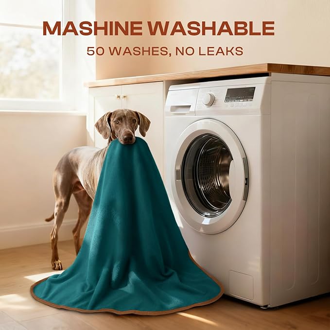 Luciphia 100% Waterproof Blanket for Adults or Large Dogs, Soft Polar Fleece Pet Throw Blankets for Bed Couch Protector Washable, Reversible Leakproof Furniture Protection,Teal Camel,85x57 inch