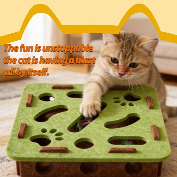 Interactive Cat Puzzle Toy, Felt Maze Box, Allows Cats to Play Independently, Scratching and Hunting Puzzle Box, Kitten Toy, a Gift for Kittens. (Green Square)