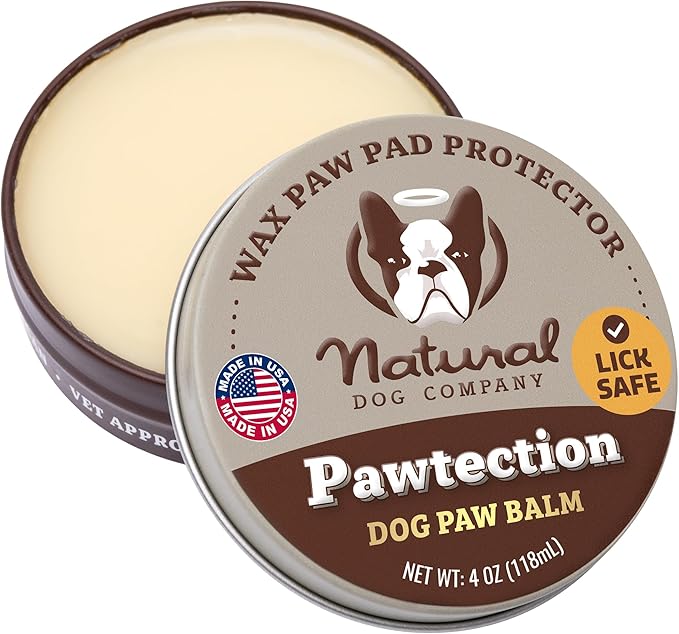 Natural Dog Company PawTection Balm 4 oz Tin – Wax-Based Paw Protector Balm with Shea & Calendula – Shields Paws from Snow, Ice, Salt, Hot Pavement & Rough Terrain – Lick-Safe, All Breeds