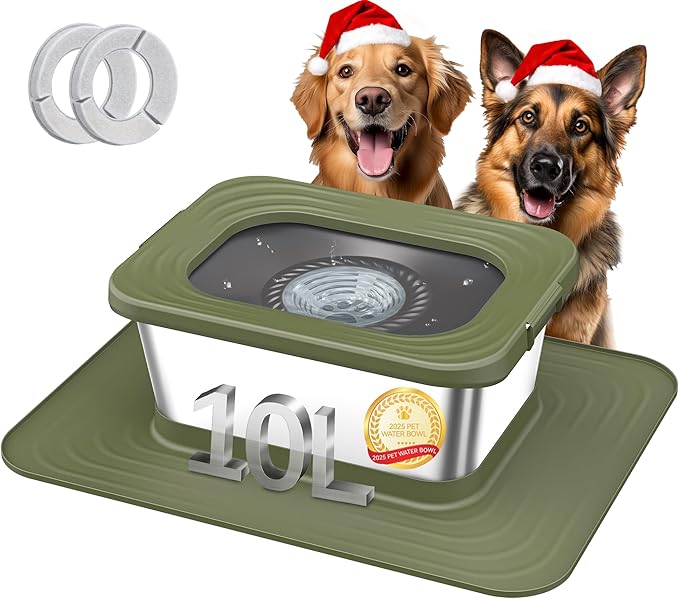 Decflow 10L Stainless Steel Dog Water Bowl, No Spill Anti-Splash Dog Bowls with XXL Silicone Mat, Spill-Proof Slow Feeder for Messy Drinkers, Heavy Duty Pet Bowls for Indoor/Outdoor Use
