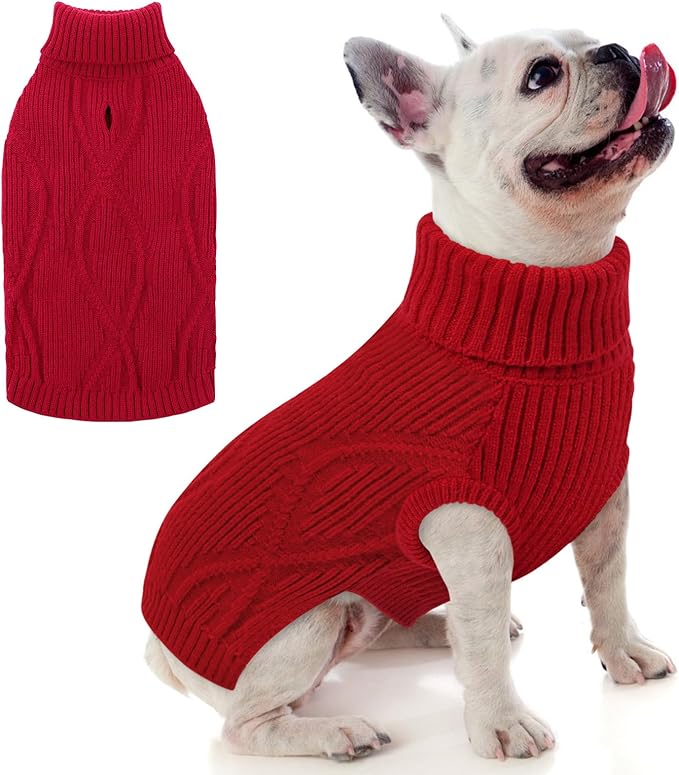 Dog Sweater Pullover, Cable Knit Dog Christmas Sweater, Dogs Sweaters for Small Medium Large Dogs with Harness Hole,Puppy Sweaters Boy Or Girl(Wine Red,L)