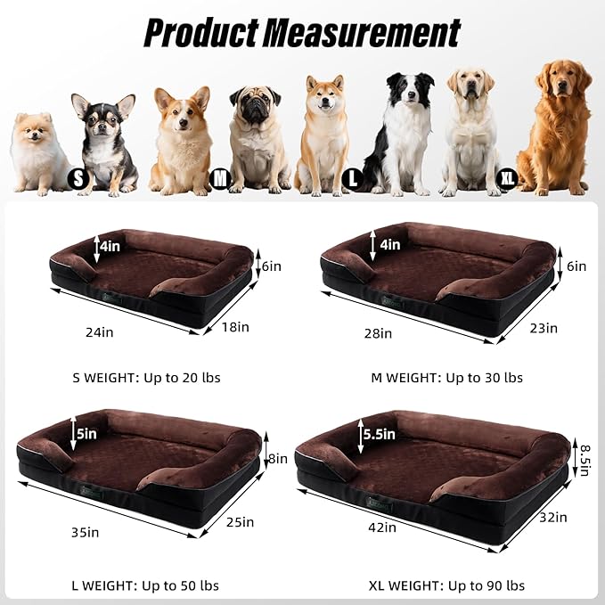 Orthopedic Egg-Shaped Sponge Dog Bed Small Size Dog with Sides, Removable Cover and Non-Slip Bottom (Brown, 24 * 18 * 6)