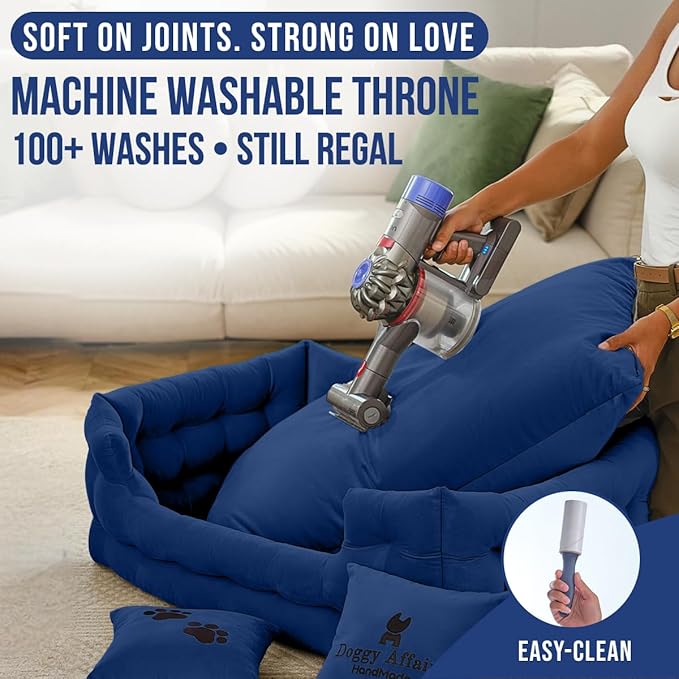 Luxury Dog Bed Chesterfield – Handcrafted Velvet Throne for Dogs | Joint Support, Calming & Temp-Regulating Comfort | Durable 5+ Years, Anti-Claw, Washable 100+ Times – L, Blue