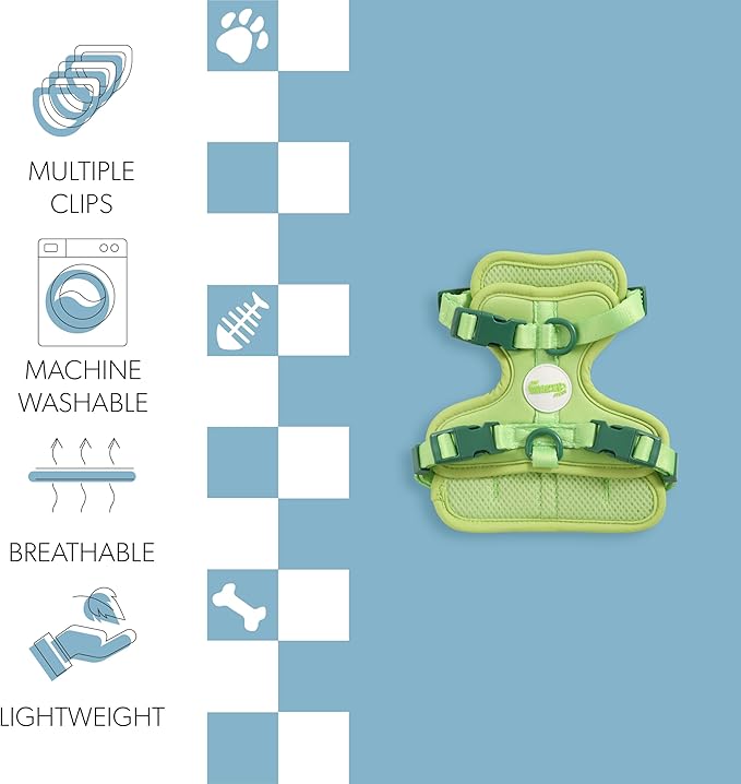 HNS1000B Arlo Extra Small Adjustable Soft Padded No Pull Pet Harness with 3 Buckles and 3 Leash Clips, Mojito