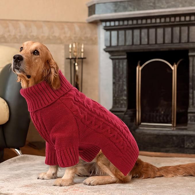 ASENKU Knitted Dog Sweater,Pullover Big Thermal Dog Winter Sweater,Turtleneck Doggy Sweaters for Large Medium Dogs Boy Girl,Warm Pet Sweatshirt for Beagle,Corgi,XL