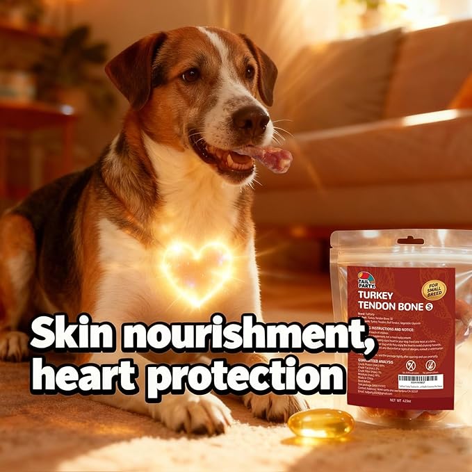 TailParty Turkey Tendons for Dogs with Fish Oil & Taurine: 1 lb Small Dog Healthy Treats, All Natural Dental Chew Bones, Long-Lasting Training-Reward Snacks for Health-Conscious Pet Owners(S)