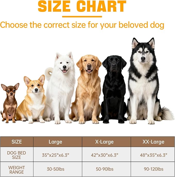 Orthopedic Dog Bed for Extra Large Dogs, 35x25 Inch Waterproof Egg Crate Memory Foam Dogs Bed with Detachable Top, Dog Couch with Zipper Washable Cover, Nonslip Bottom for Living Room, Brown