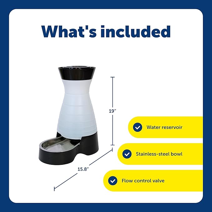 PetSafe Healthy Pet Water Station - Large, 320 oz Capacity - Gravity Pet Water Fountain, Automatic Cat Water Fountain or Dog Water Fountain - Water Dispenser - Removable Stainless Steel Bowl Included
