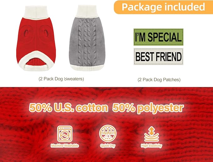 2 Pack Dog Christmas Sweaters for Small Dogs - Puppy Medium Warm Clothes Winter, Turtleneck Pullover Design for Male Boy Girl Pet, Doggie, Cat, Kitten Chihuahua Bulldog (M, Xmas Red, Grey)