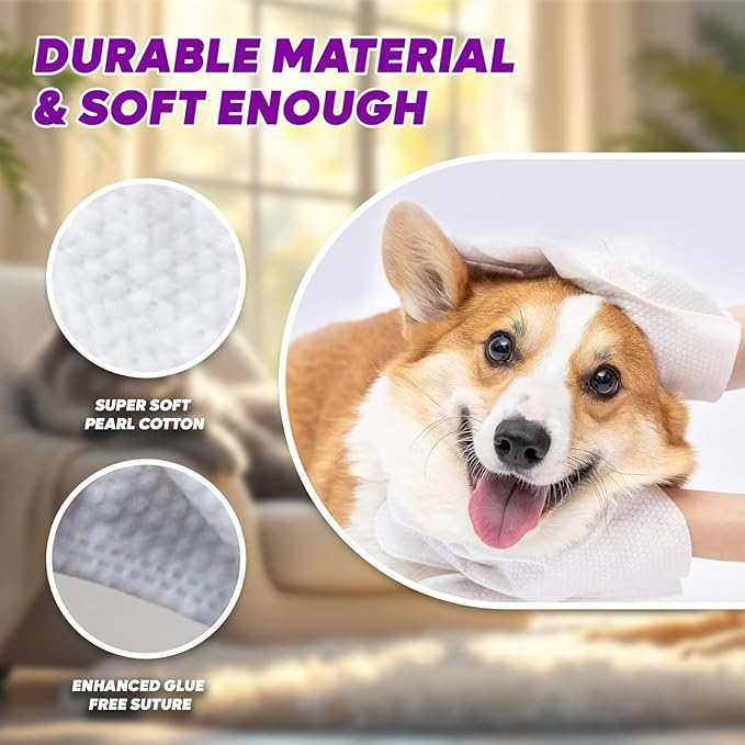 Almighty – Premium Pet Grooming Glove Wipes for Dogs & Cats | 20 Count | Instant Bath Cleaning Glove | Ultra-Thick, Hydrating & Nourishing | Deodorizing, Hypoallergenic, No-Rinse – Lavender Scent