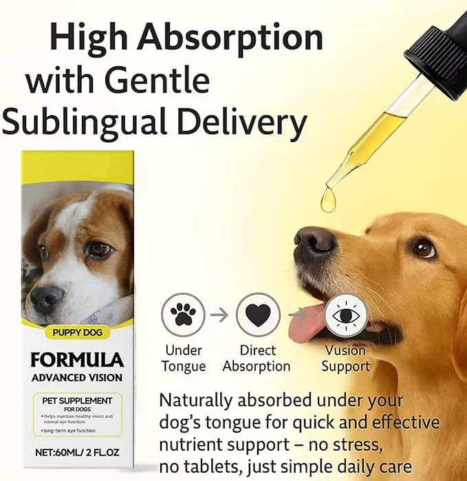 Advanced Vision Formula for Dogs – Liquid Eye & Vision Support Supplement – Supports Clear Vision & Reduces Cloudy Eyes and Cataracts in Dogs – with Lutein & Zeaxanthin – 2oz (60ml) Oral Drops