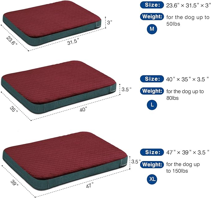 JoicyCo Dog Bed for Extra Large Dogs, Orthopedic Foam Jumbo Dog Bed Mattress, 47 inch Joint Relief Pet Sleeping Bed, Non Slip Bottom with Removable Washable Cover, Wine Red
