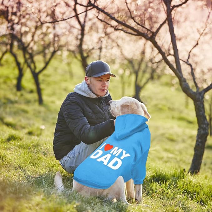 GreenJoy Dog Sweater Dog Hoodie Cold Weather Coat Hooded Sweatshirt for Puppies,Cats, Small Medium Large Dogs (Blue(I Love My Dad), Large/X-Large)