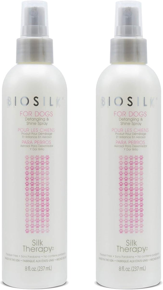 BioSilk for Dogs Silk Therapy Detangling Plus Shine Protecting Mist for Dogs | Best Detangling Spray for All Dogs & Puppies for Shiny Coats and Dematting | 8 Oz - Pack of 2,white