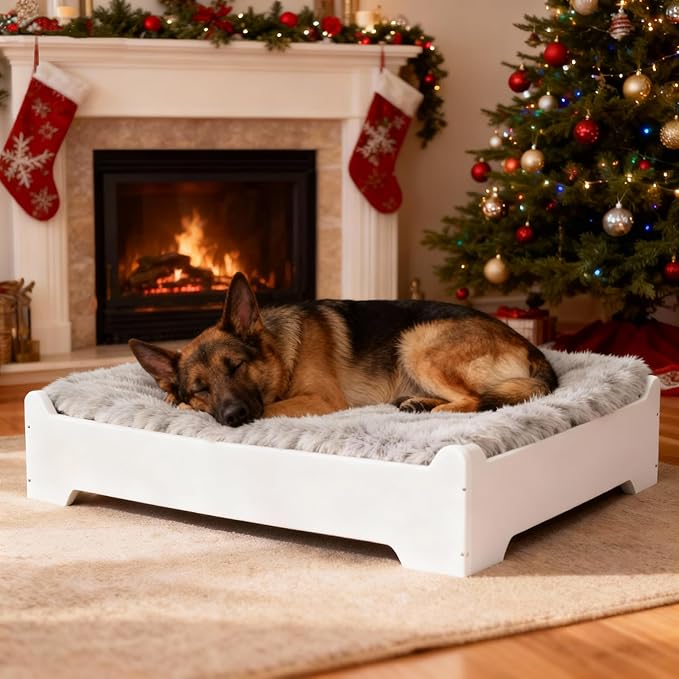 Elevated Dog Bed,38×29 Inch Extra Large Raised Dog Couch with Cover, White XL Supports up to 90lbs