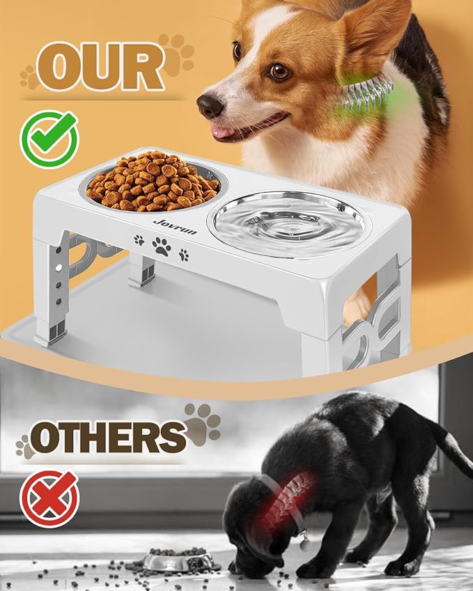Elevated Dog Bowls, Dog Feeder with Stainless Steel Dishes & Slow Feeder Bowl, 5 Heights Adjustable Raised Stand for Medium Large, Food Dishes with Non-Slip Feet