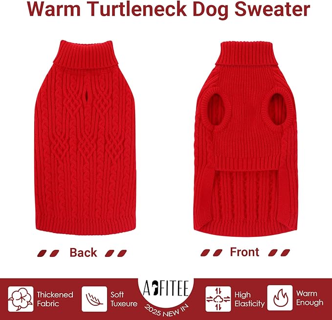 AOFITEE XL Dog Sweater, Extra Large Dog Sweater Girl Boy, Warm Turtleneck Fall Dog Sweaters Girl Boy, Red Dogs Christmas Sweaters Pet Knitwear, Soft Pullover for Beagle, Weimaraner, Dalmation, Red XL