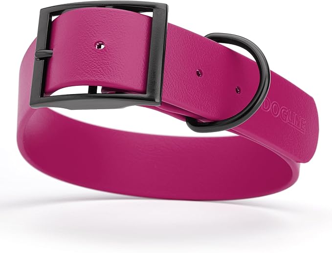 Dogline Biothane Coated Webbing Dog Collar with Black Metal Hardware: Durable Easy-Clean Everyday Collar for Dogs - Comfortable Adjustable Odor-Resistant Pet Collar, W1.5 x L16-20", Magenta Pink