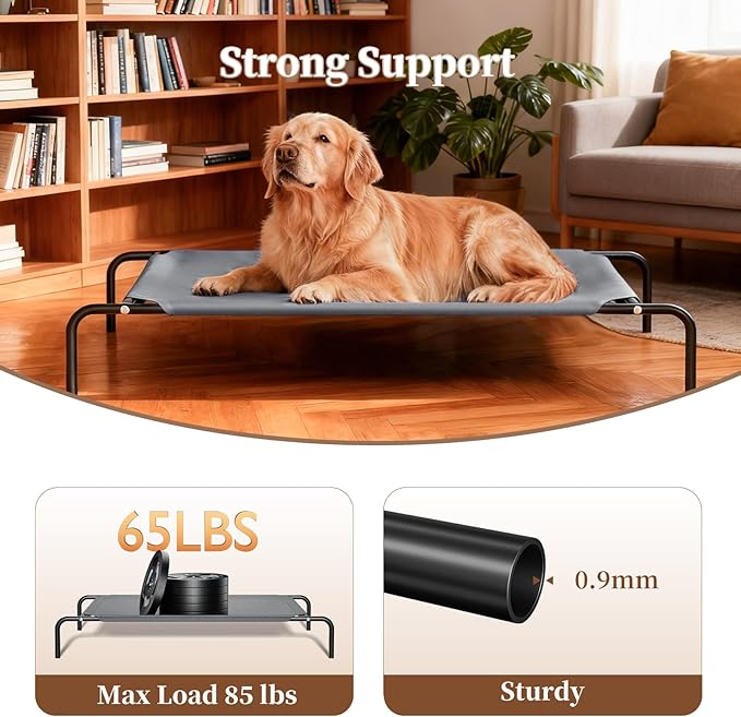 Elevated Dog Bed for Large Dogs,Raised Dog Cots,Indoor & Outdoor Cooling Waterproof Pet Hammock with Washable Breathable Mesh,Grey 42in