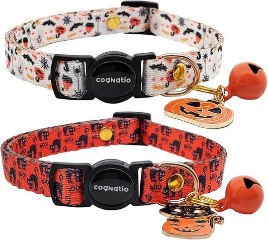 2 Pack Breakaway cat Collars with Bell,Safety Quick Release Pendant Cute Kitten Collar,Adjustable 20-30cm (Halloween2, 20-30cm)