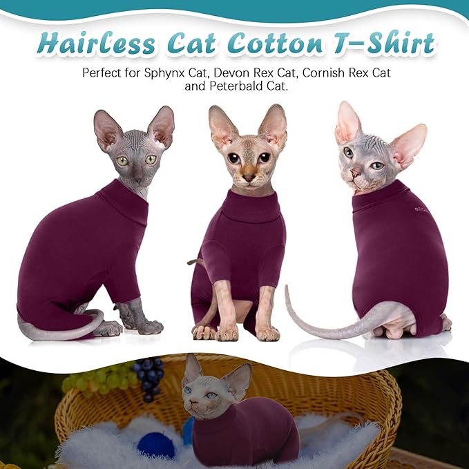 ROZKITCH Cat Shirts for Cats Only, Breathable Soft Jumpers for Sphynx Only, Coat with Four Legs, Warm Sweater T-Shirt Pajamas Jumpsuit Vest Cornish Rex, Devon Rex, Peterbald Purple XL
