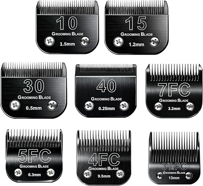 Size 10+15+30+40+7FC+5FC+4F+3-3/4FC Detachable Dog Grooming Blades, Compatible with Andis, Oster A5, Wahl KM10 Series Clippers, Cut Length 0.25mm-13mm, Black