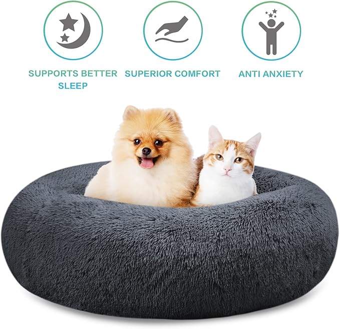 SAVFOX Calming Dog Bed, Anti Anxiety Dog Bed, Plush Donut Dog Bed for Small Dogs, Medium, Large & X-Large, Soft Fuzzy Comfy Dog Bed in Faux Fur, Cuddler Pet Bed, Washable, Multiple Sizes S-XL