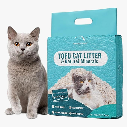 Meowgic Paws Plant-Based Cat Litter, Odor Control Quick Clumping Tofu Cat Litter, 6 lbs, Low Tracking Dust Control Lightweight Flushable Unscented Natural Kitty Litter