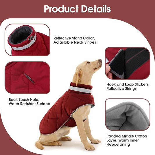 Dog Winter Coat Warm Padded Puppy Jacket Windproof Water Resistant Clothes for Small Medium Large Pets Christmas Sweater Outfit Vest(Red, L)