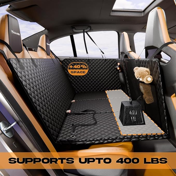 XL Dog Car Seat Cover for Back Seat, Back Seat Extender for Dogs with Hard Bottom Holds 450 lbs Dog Hammock for Car Pet Backseat Protector 100% Waterproof for Car, SUV, Truck