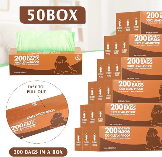 Sherr 50 Rolls Dog Waste Bags 10000 Count Dog Trash Bags Leak Proof Pet Doggie Poop Roll Waste Thick Plastic Bag for Home Park Outdoor Travel Pet Supplies(Dark Green)
