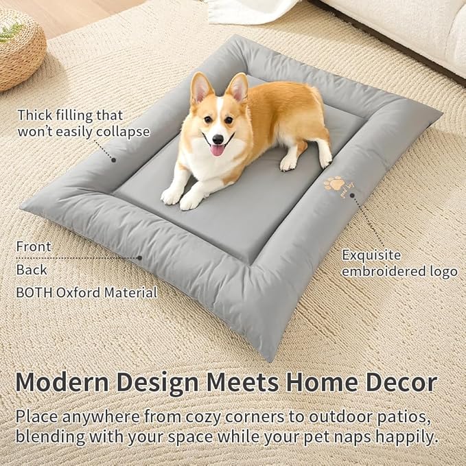 Cat Bed for Cats Crate Oxford Puppy Crate Pad Waterproof Pet Beds Outdoor Cage Mat Easy Rinse Grey 24×18×3 Inch