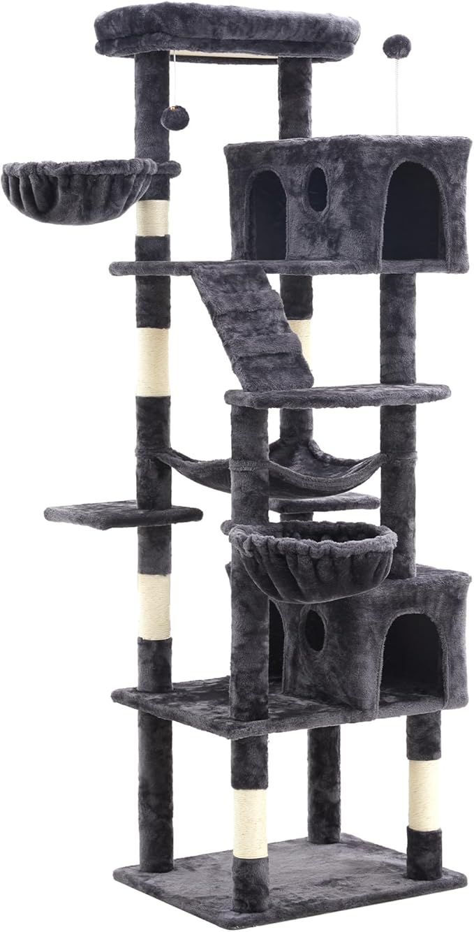 73" Multi-Level Cat Tree Tower for Large Cats with Scratching Posts, Condos, Perch, Hammocks & Toys, Large Cat Jungle Gym for Indoor Cats, Ideal for Multi-Cat Households, Dark Gray