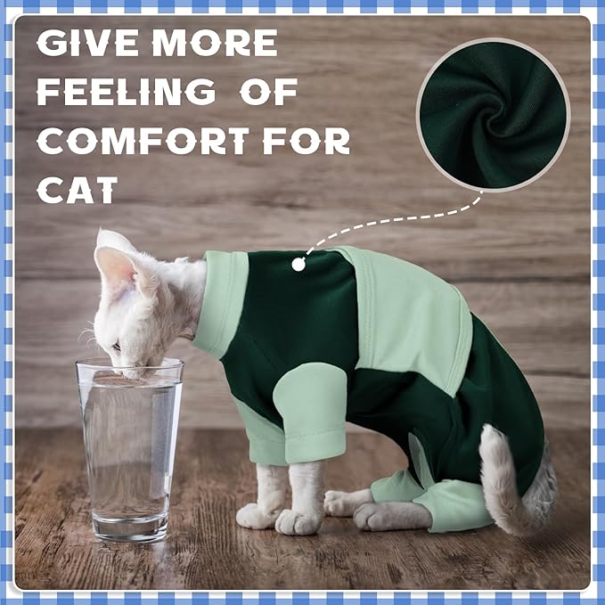 Anxiety Relief Cat Clothes with Zipper, Adjustable Calming Suit, Cat Apparel for Fireworks, Separation, Thunderstorms, Loud Noises, Comfortable Wrap to Reduce Anxiety, Green X-Large