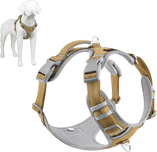 Plutus Pet No Pull Dog Harness, Release at Neck, Reflective Adjustable Dog Vest Harness, Easy Control Handle for Walking, for Small Medium Large Dogs, Khaki, M