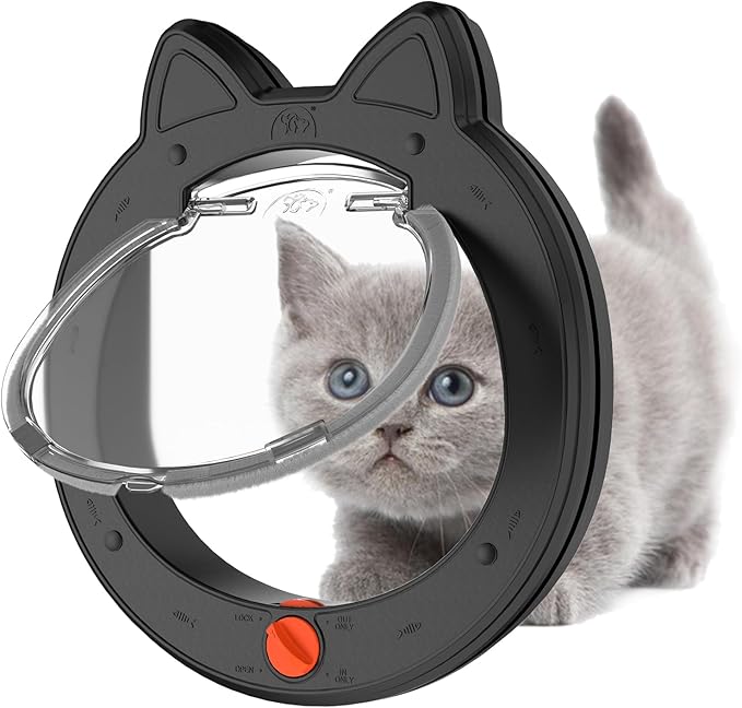 ClawJaw Pet Door, Cat Door for Interior Exterior Doors, 7.5" x 7.5" Inner Frame, 4-Way Locks, for Cats and Small Dogs, Easy to Install, Suitable for Interior and Exterior Doors, Black
