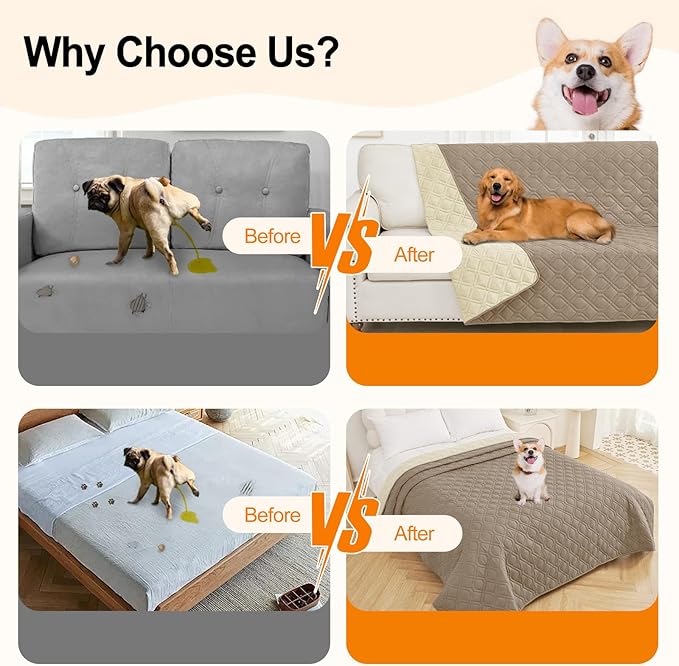 Smiry Waterproof Dog Blanket, 30x70 Inch Soft Pet Bed Cover Reversible, Washable Sofa Couch Furniture Protector for Small Medium Large Dog Puppy Cat, Geometric, Taupe/Beige