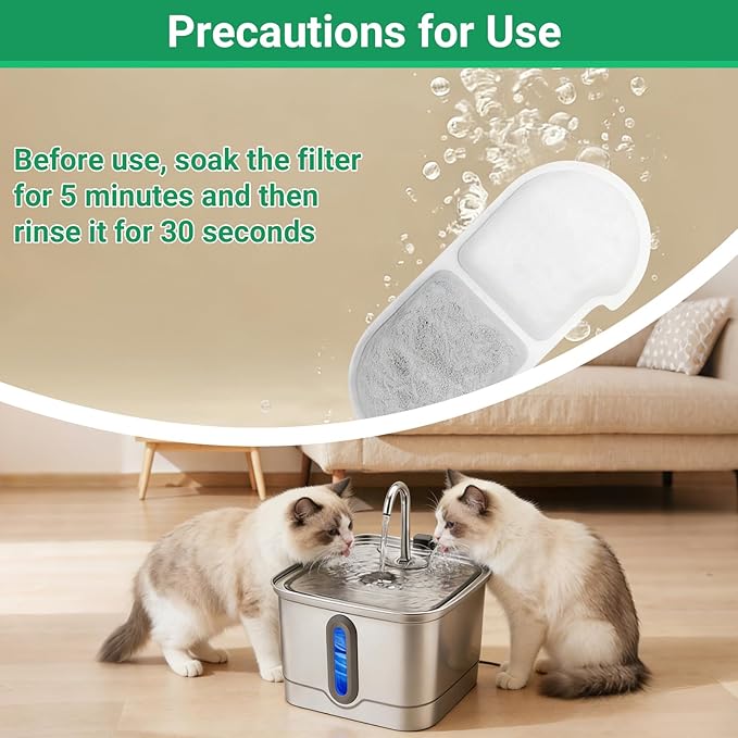 12+12 Pack Cat Water Fountain Filters Replacement for SEIRMEP 101oz/3L Stainless Steel Cat Water Fountain, Includes 12 Filters & 12 Sponges