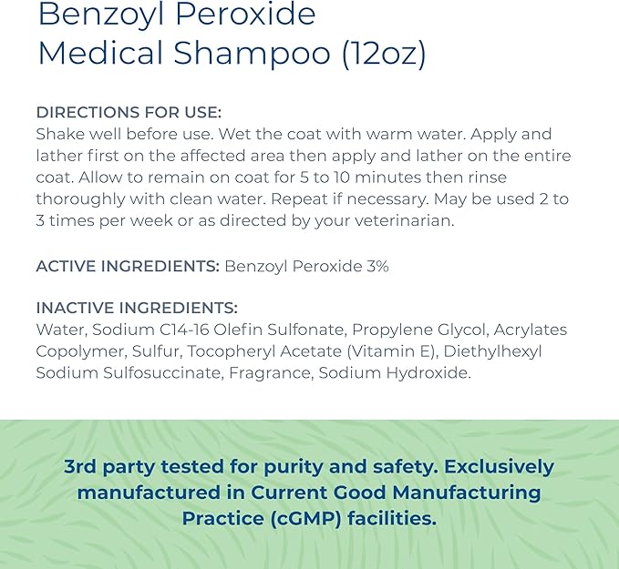 SolaceVet Benzoyl Peroxide Medical Shampoo 12 oz – Vet Recommended Degreasing & Anti-Itch Wash for Dogs & Cats