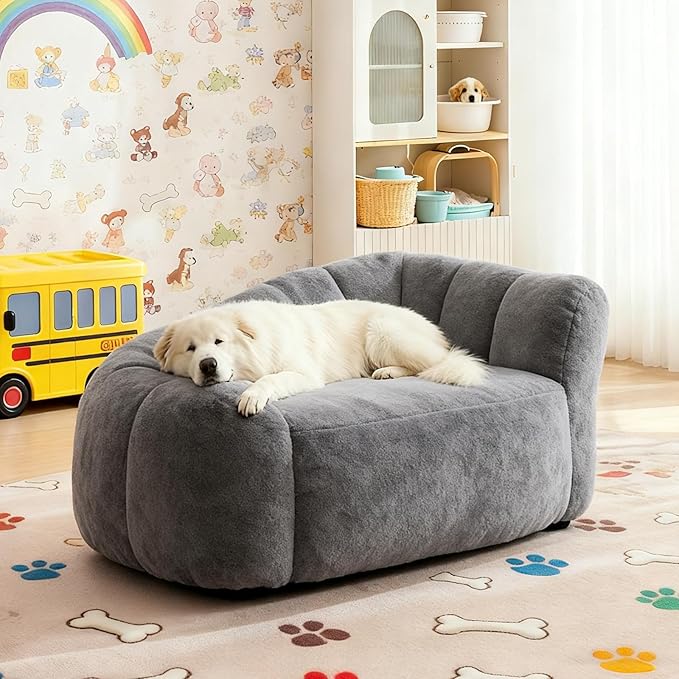 Dog Sofa Couch for Extra Large Medium Dogs, 51” Memory Foam Pets Sofa with Faux Fur Fabric Grey